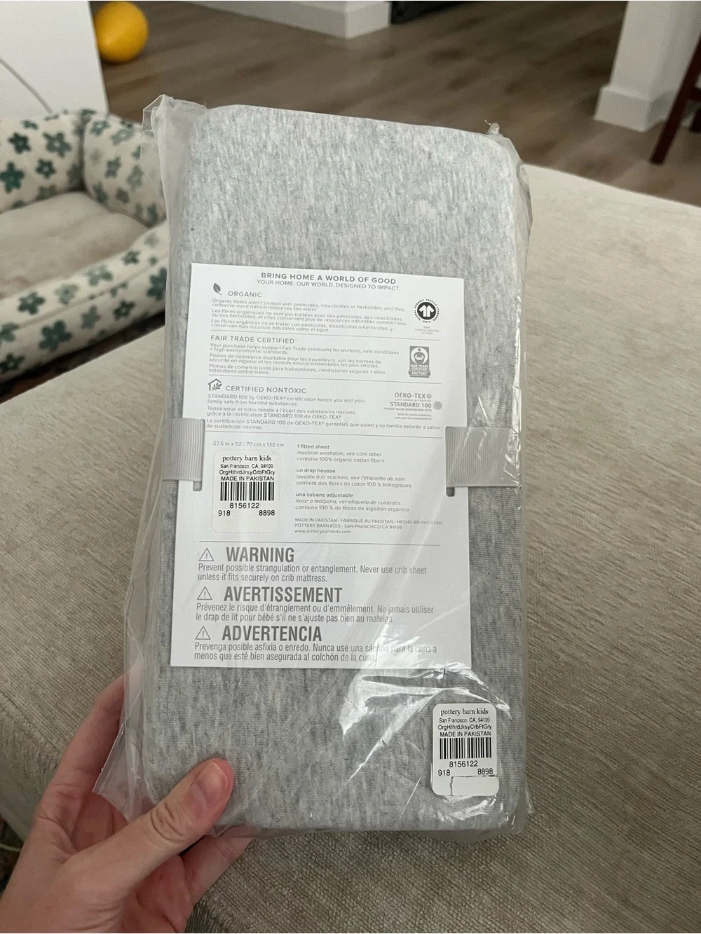 Pottery Barn Baby Organic heathered jersey Fitted Sheet NWT